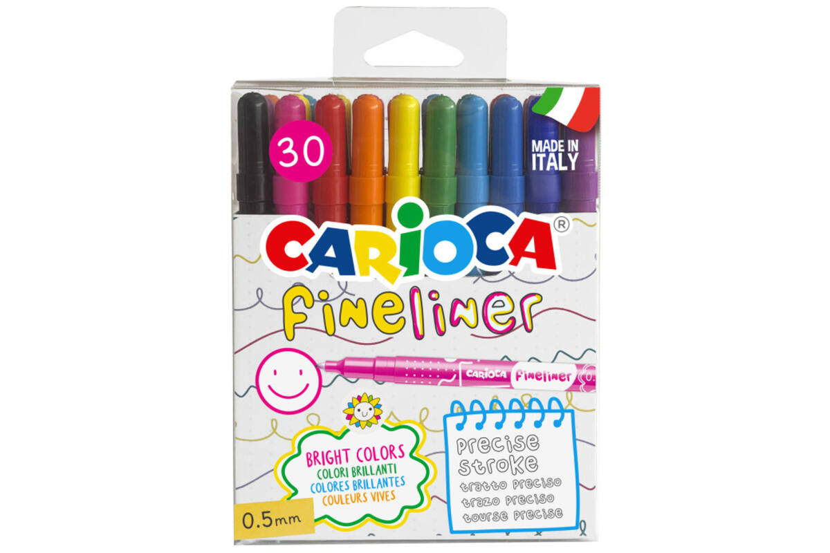 Fineliners Carioca assorti 0,5 punt, 30 stuks