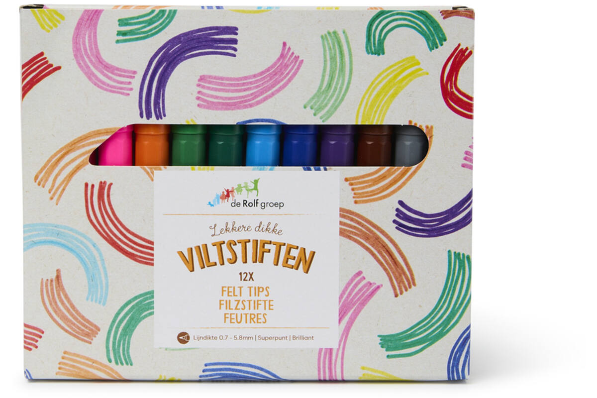 Viltstiften Jumbo | de Rolf groep | dik 4 mm assorti, 12 stuks