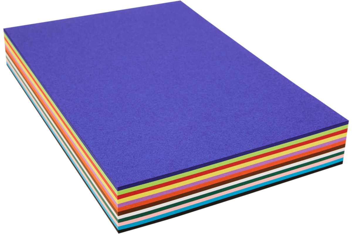 Tekenpapier A4, assorti in 12 kleuren 240 vel, 120 grs.