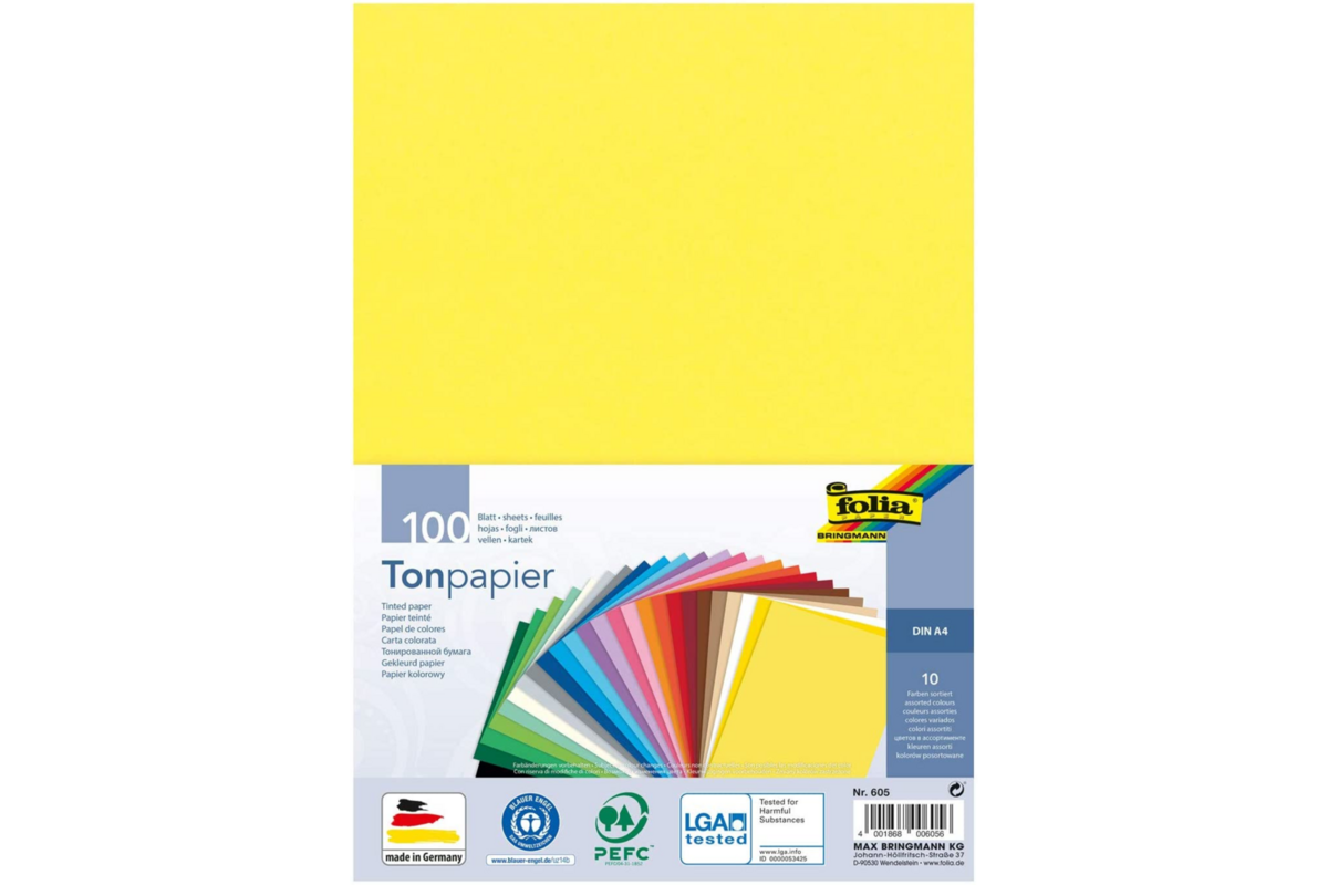 Tekenpapier A4, assorti in 10 kleuren, 100 vel, 130 grs.