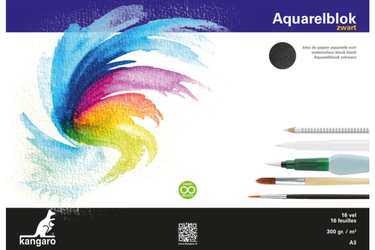 Aquarelpapier A3 zwart 300 gram, 16 vel