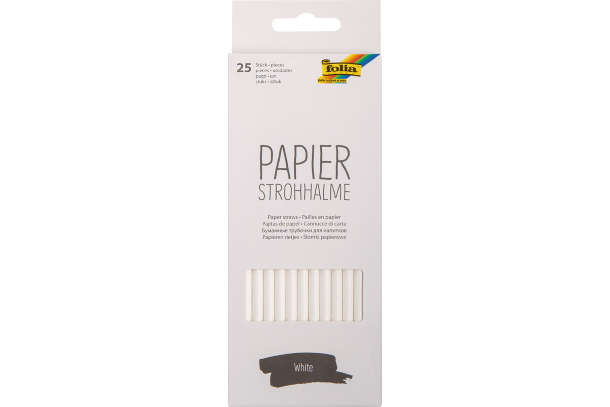Papieren rietjes wit 6 mm x 19,7 cm, 25 stuks
