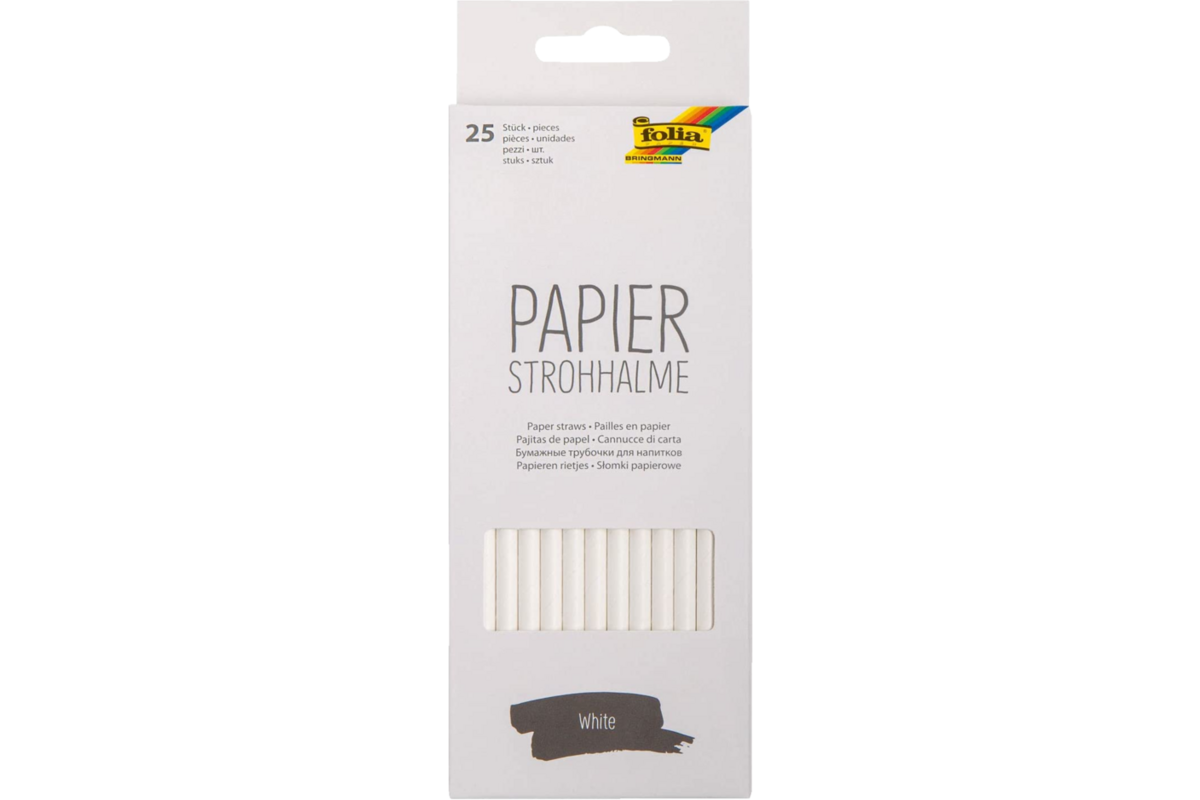 Papieren rietjes wit 6 mm x 19,7 cm, 25 stuks