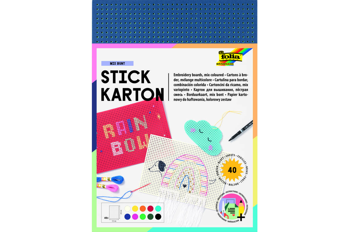 Borduurkarton 17,5 x 24,5 cm 10 kleuren, 40 vel