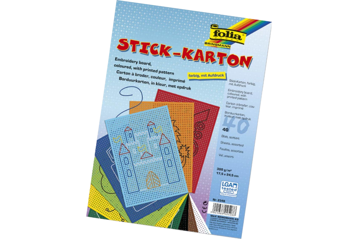 Borduurkarton 17,5 x 24,5 cm 10 kleuren, 40 vel bedrukt