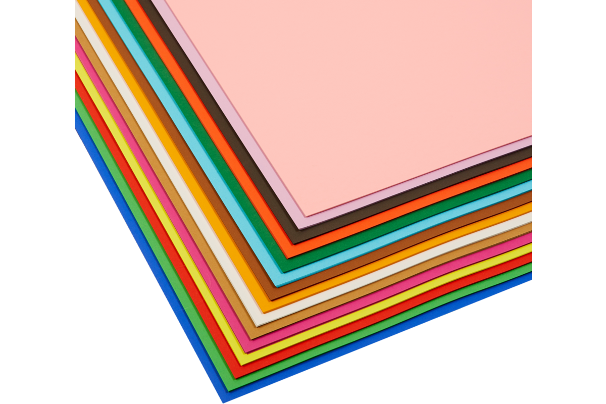 Dik engels karton 50 x 70 cm 90 vel, 15 kleuren ass. 290 grs.
