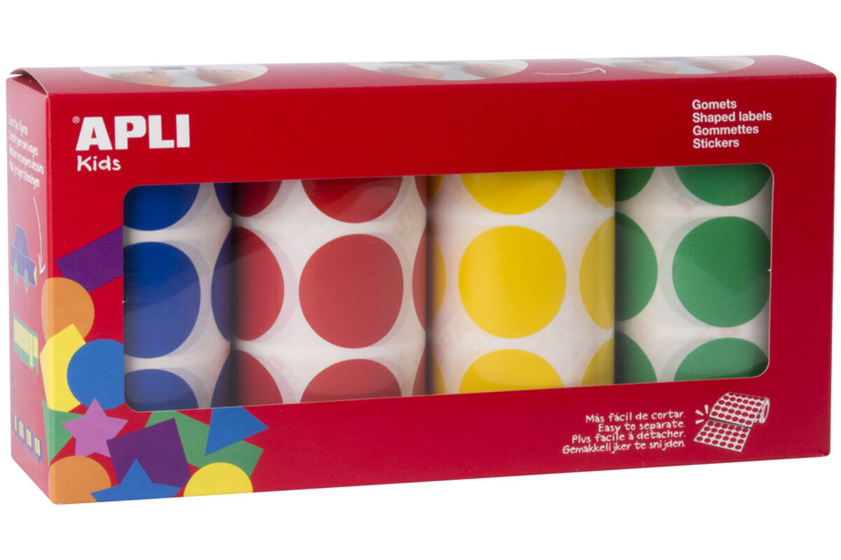 Plakfiguren zelfklevend XL assorti 33 mm rond, 4 rol