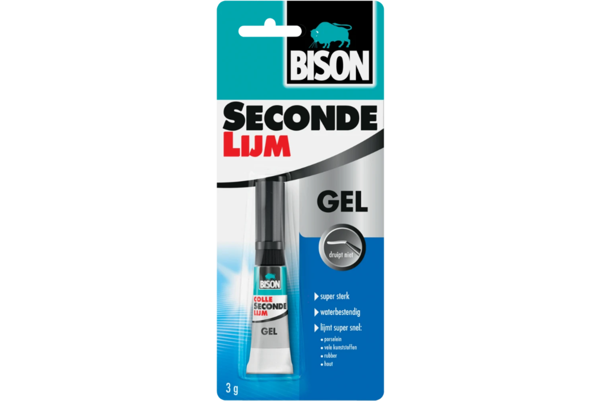 Bison superlijm extra gel met oplosmiddel, 3 gr.