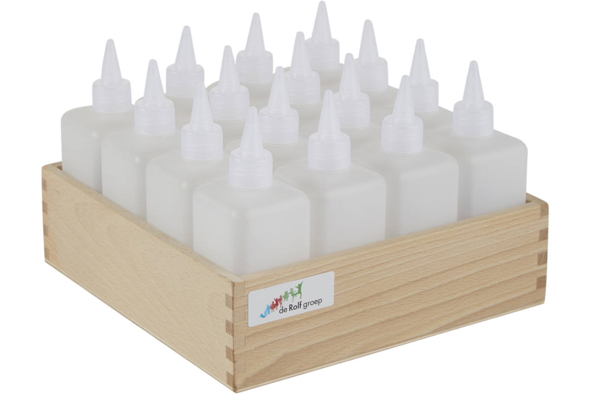 Lijmflacon 250 ml leeg transparante dop, 16 stuks in kist