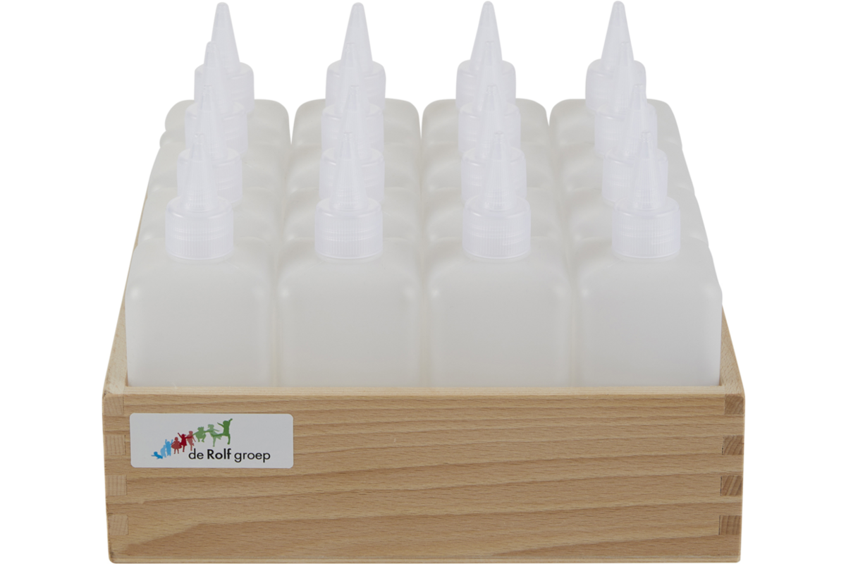 Lijmflacon 250 ml leeg transparante dop, 16 stuks in kist