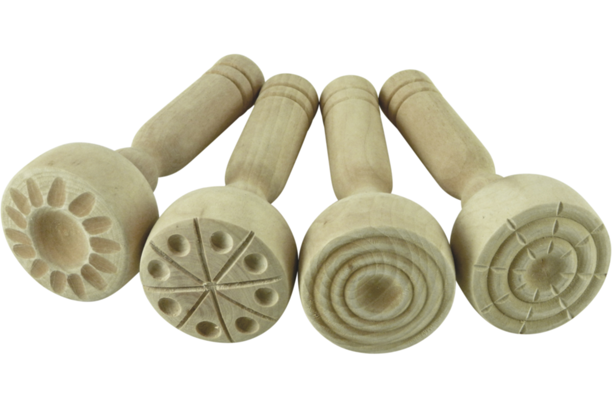 Kleistempel hout diverse patronen, 4 stuks