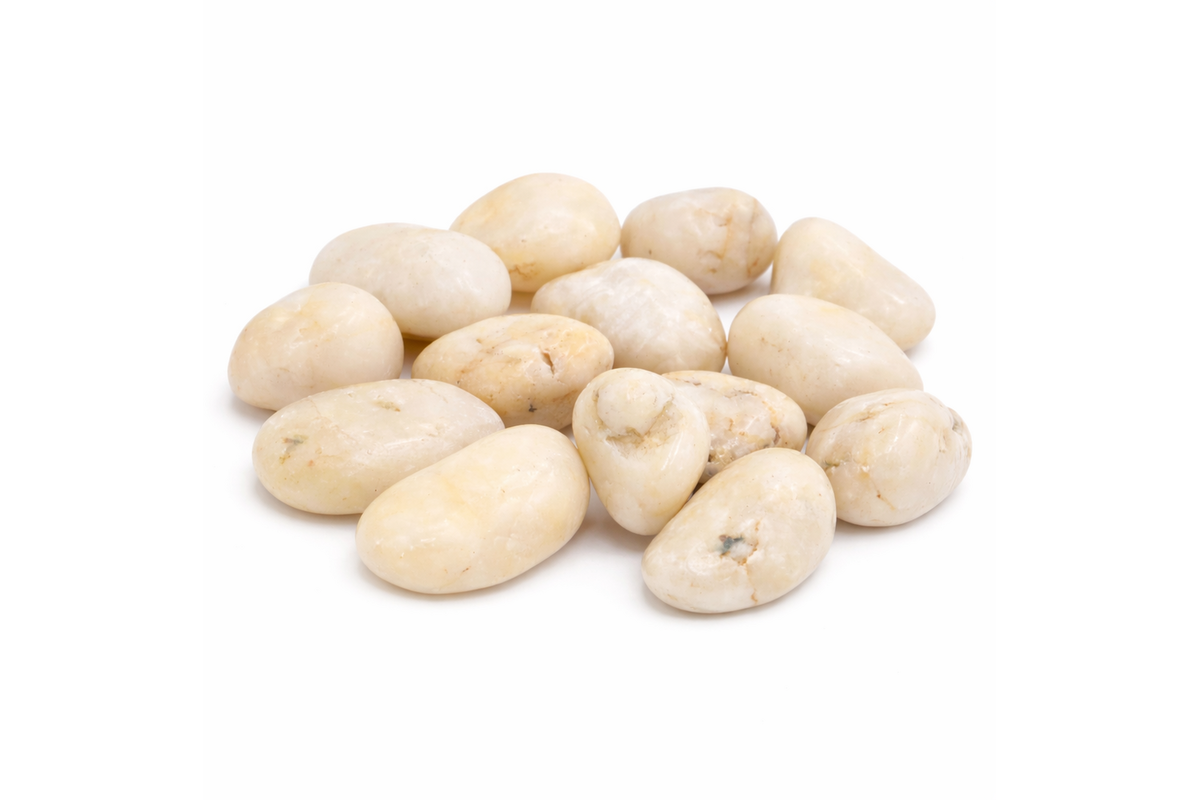 Stenen wit gepolijst 3-5 cm, ongeveer 25 stuks