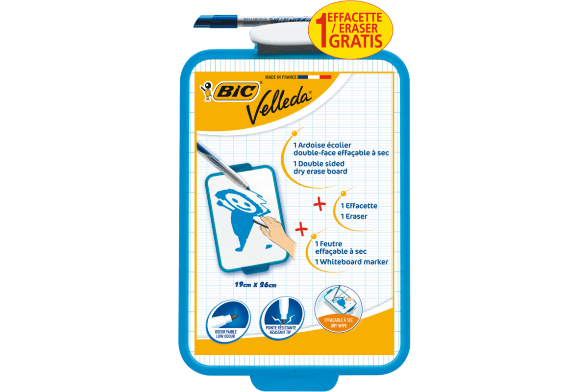Whiteboard/wisbord BIC Velleda 19 x 26 cm blauw. 24 stuks