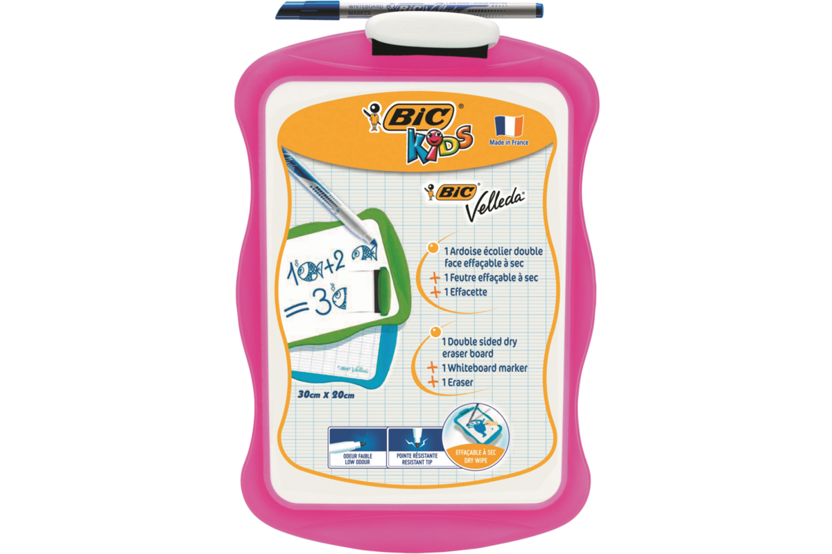 Whiteboard/wisbord BIC Velleda 20 x 30 cm roze, 24 stuks