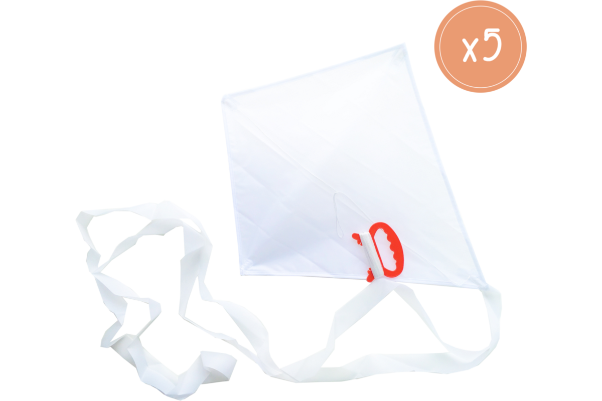 Vlieger wit nylon 40 x 50 cm, 5 stuks