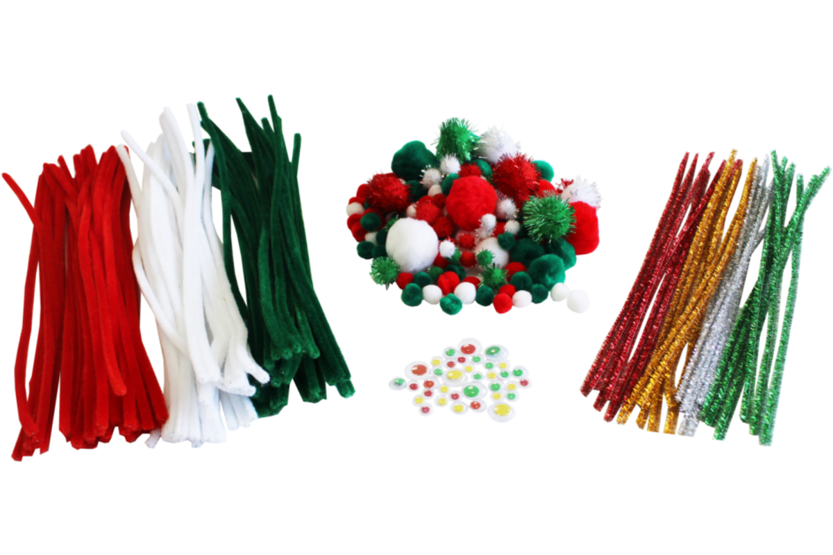 Chenilledraad/pompons kerst assorti, 300 stuks