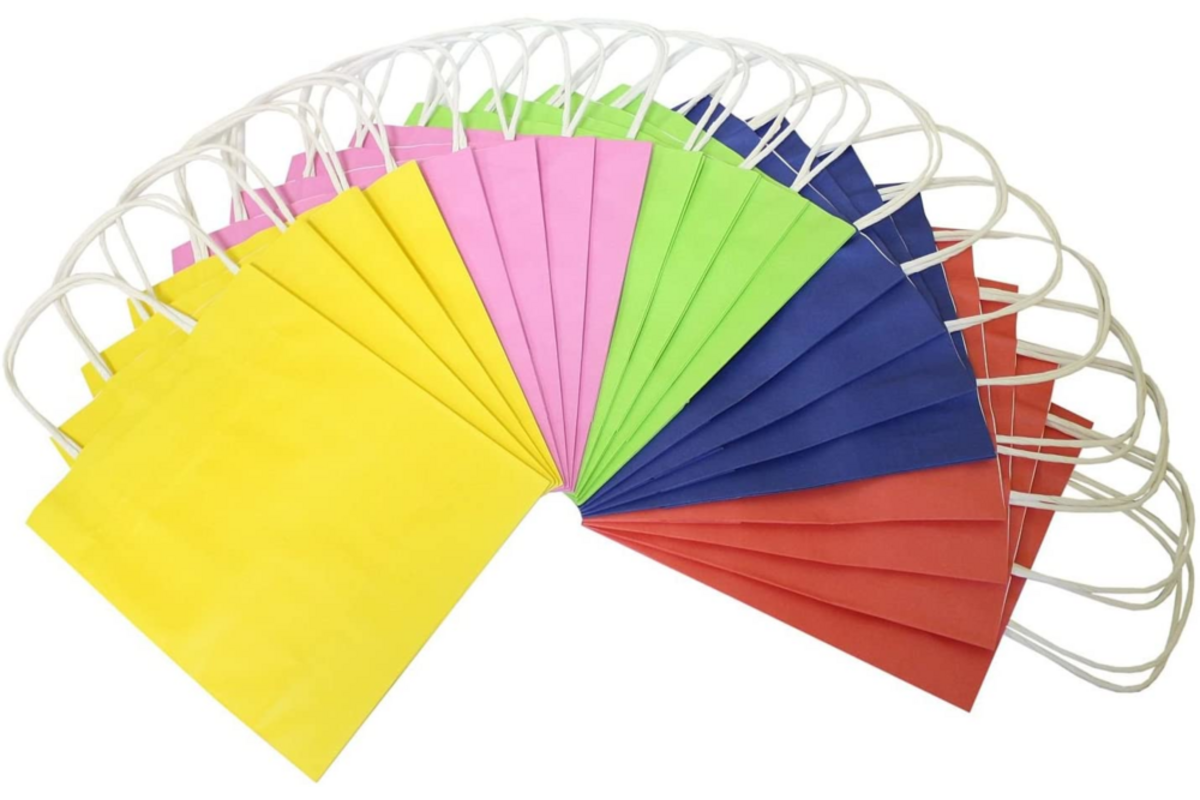 Tasjes papier assorti kleuren 24x12x31 cm   20 stuks