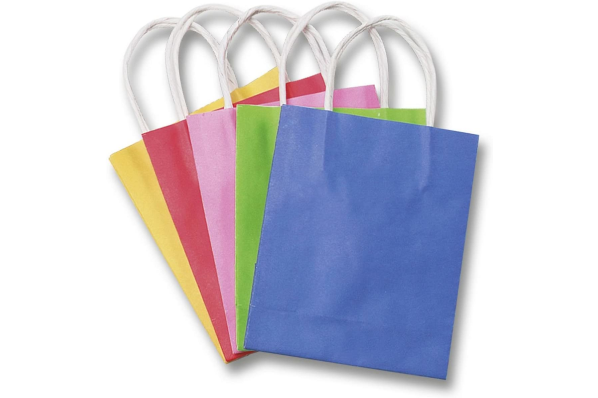 Tasjes papier assorti kleuren 24x12x31 cm   20 stuks