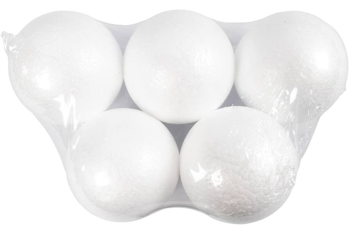 Tempex ballen 10 cm, wit, 5 stuks