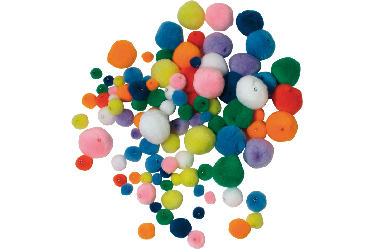 Rijgpompons 4 maten/kleuren 100 stuks