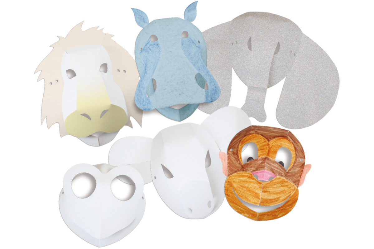 Dierenmaskers karton 6 modellen, 30 stuks