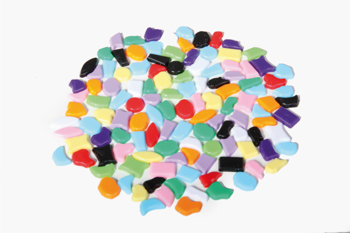 Mozaïekstenen kunststof ass. kleuren vormen, 1 kg