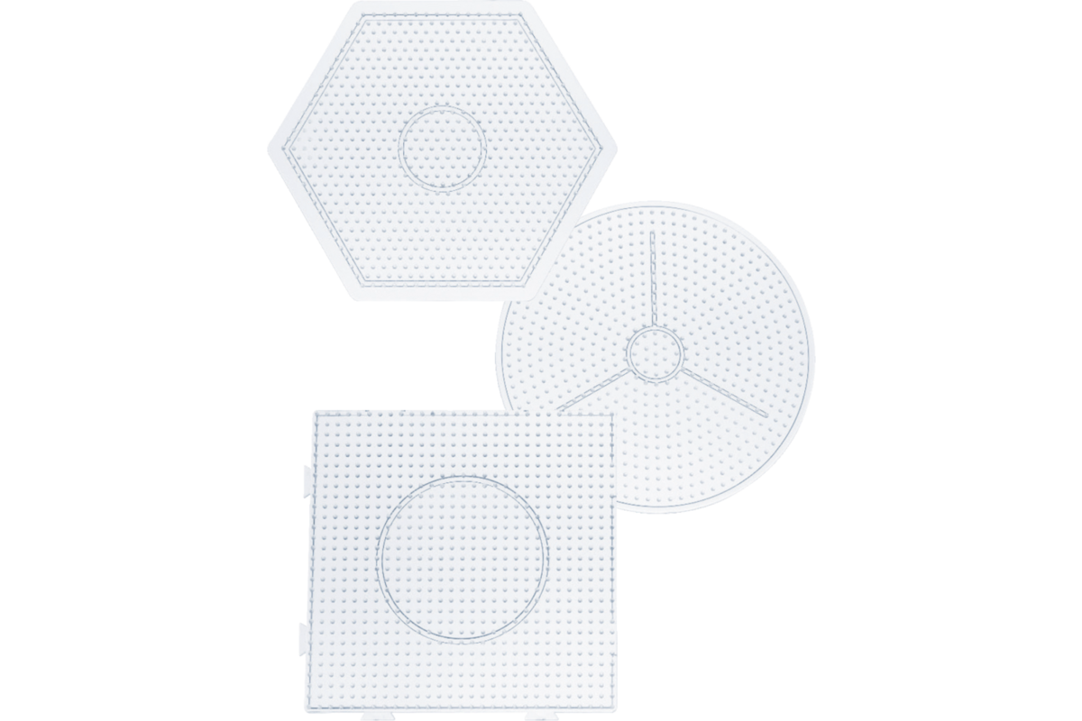 Strijkkralen onderplaten midi groot +/-15cm, 3 motieven (zeshoek, rond en vierkant)