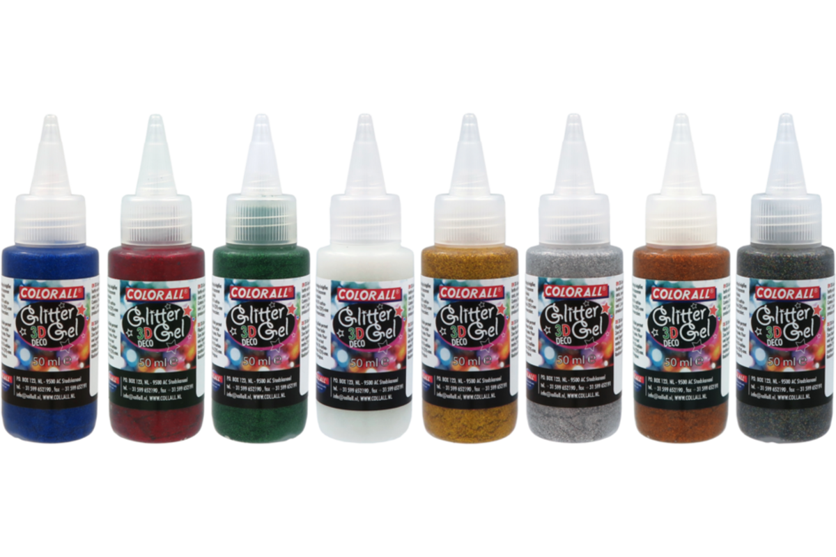 Glitterlijm Colorall 3D-deco gel assorti. 8x50 gr
