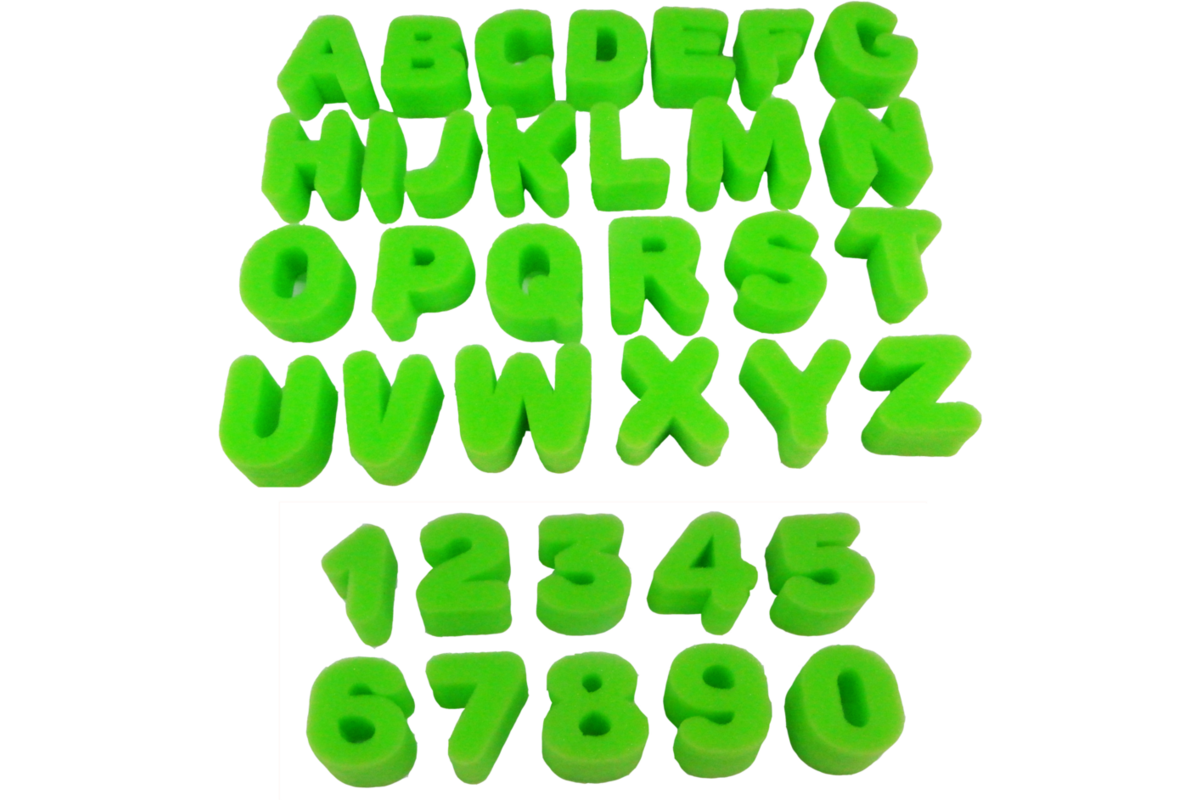 Spons stempels nummers en letters, 36 stuks