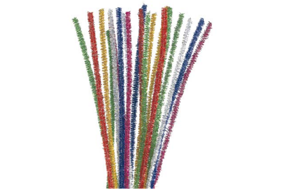 Chenilledraad 30,5 cm x 6 mm glitter assorti, 100 stuks