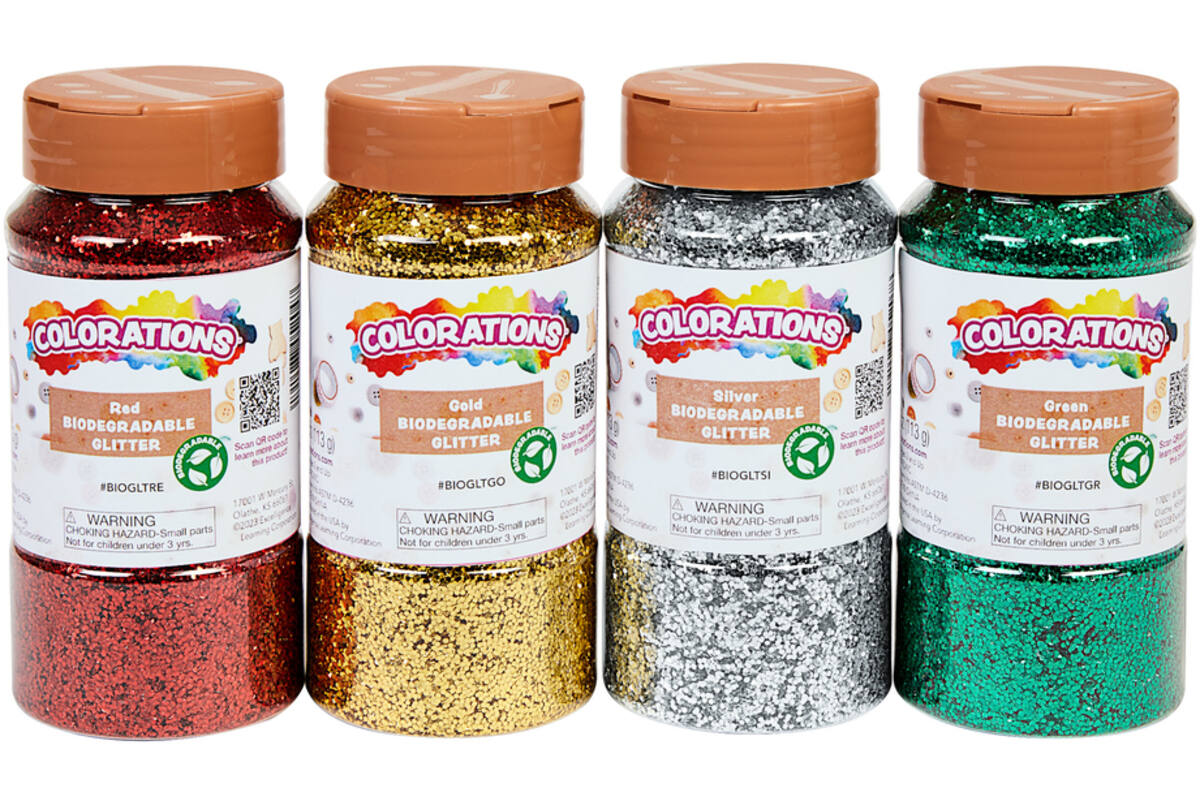 Glitter biologisch afbreekbaar 120 gram assorti, 4 stuks