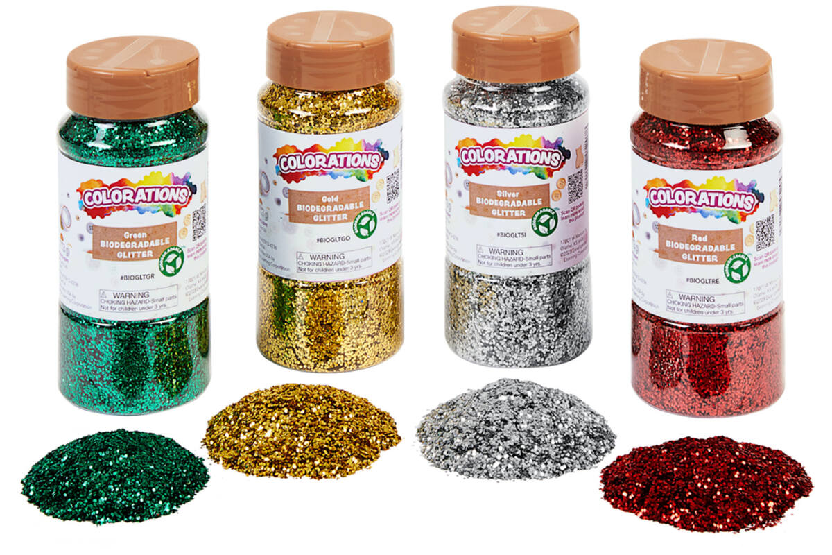 Glitter biologisch afbreekbaar 120 gram assorti, 4 stuks