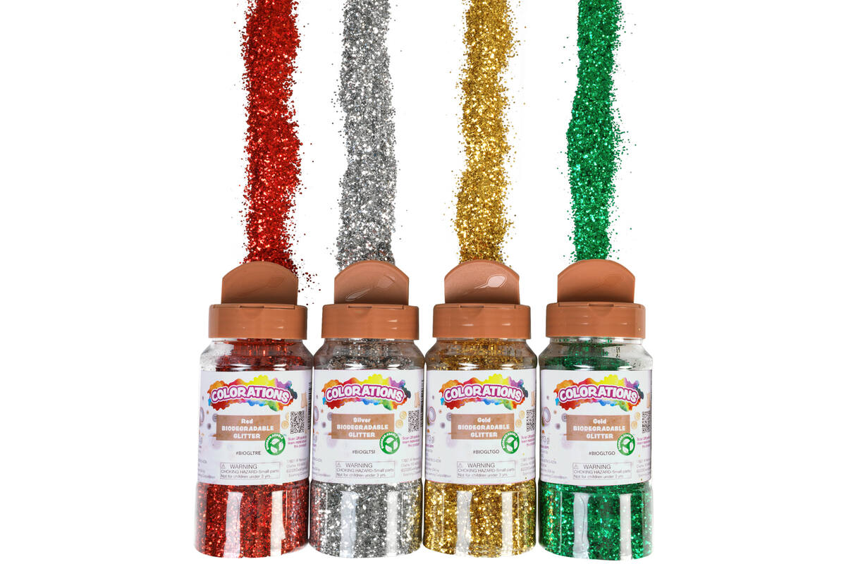 Glitter biologisch afbreekbaar 120 gram assorti, 4 stuks