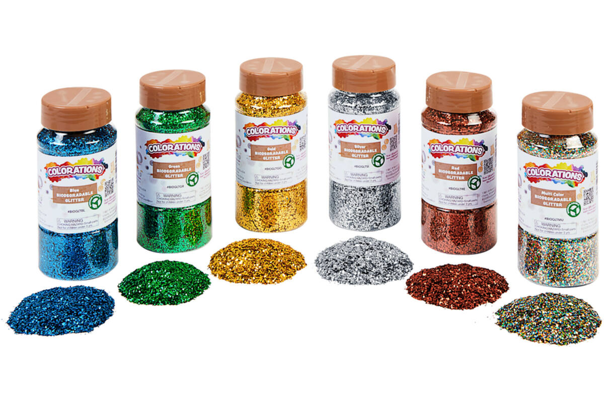 Glitter biologisch afbreekbaar 120  gram assorti, 6 stuks