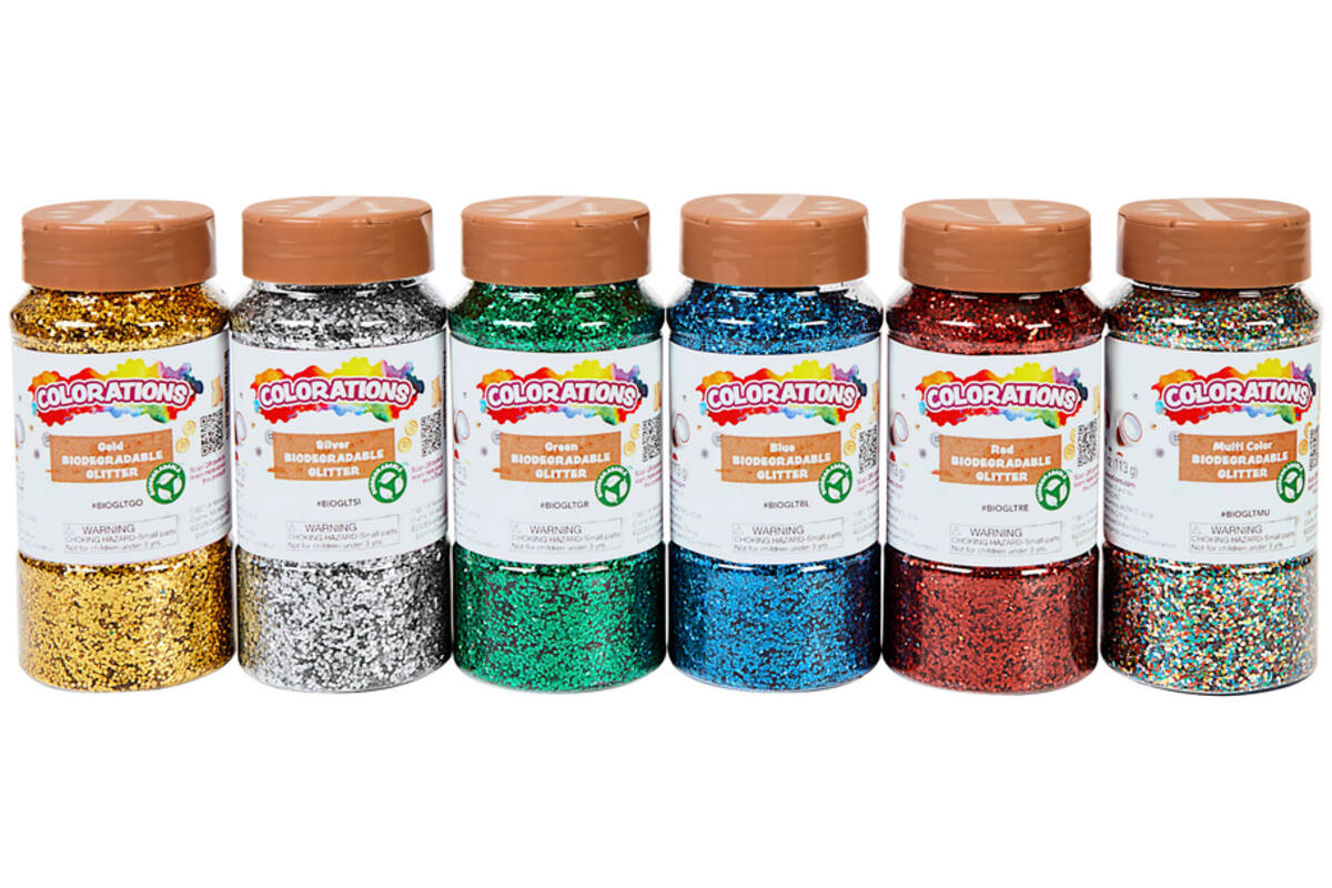 Glitter biologisch afbreekbaar 120  gram assorti, 6 stuks