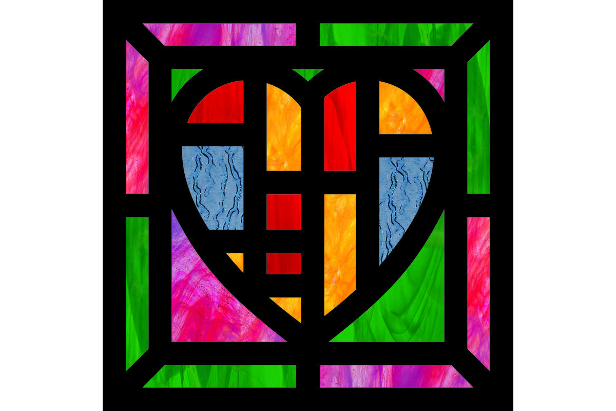 Glas in lood hartjes 20 x 20 cm, 24 stuks