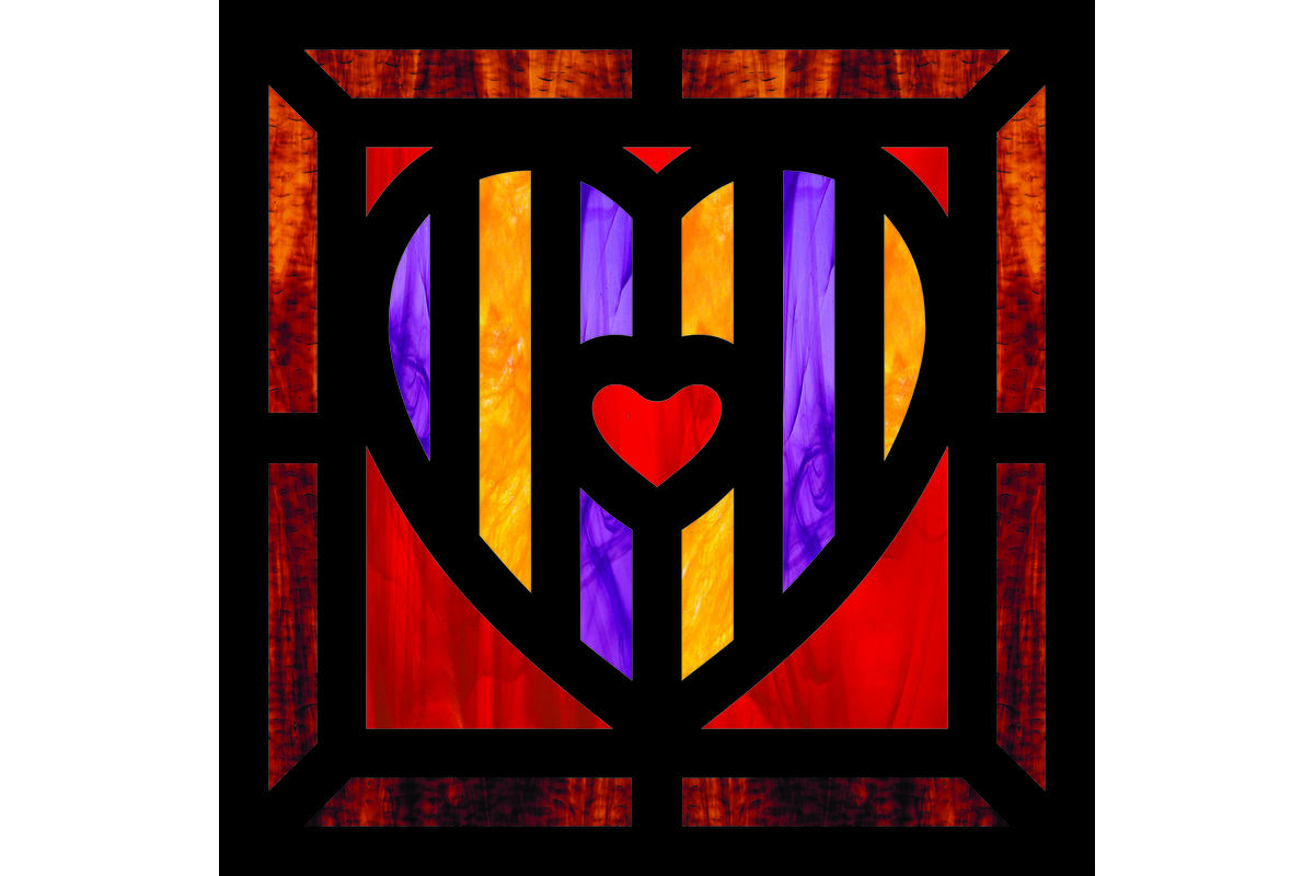 Glas in lood hartjes 20 x 20 cm, 24 stuks
