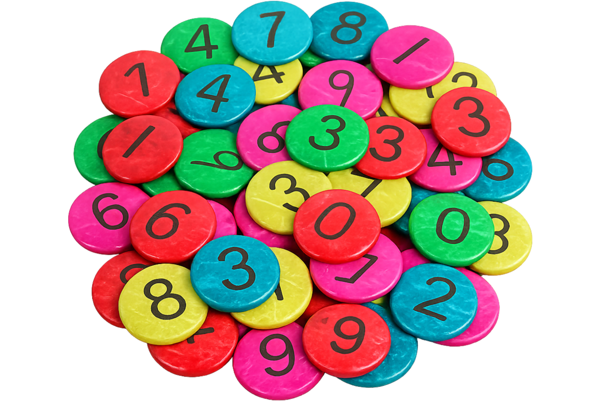 Kokosnoot nummers 0-9 assorti 25mm, 100 stuks