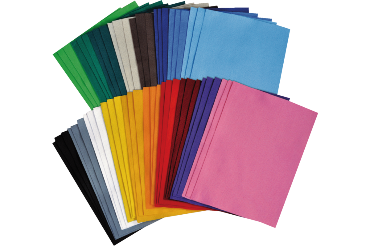 Vilt 20 x 30 cm assorti 18 kleuren, 54 stuks
