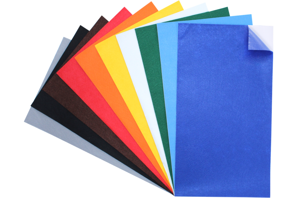 Vilt met plaklaag assorti 25x 35 cm, 10 stuks