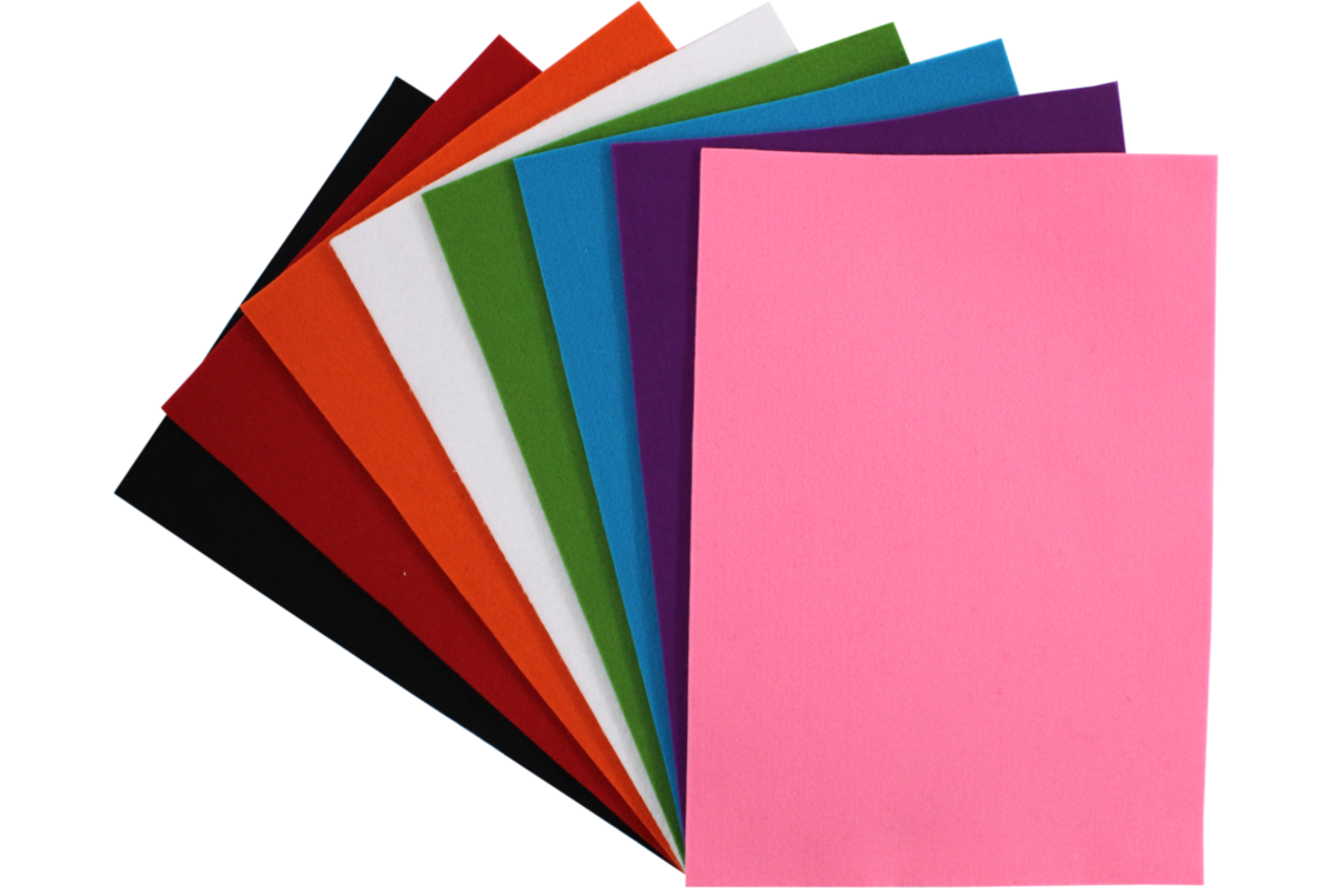 Vilt dik 3 mm assorti 21 x 30 cm, 8 stuks