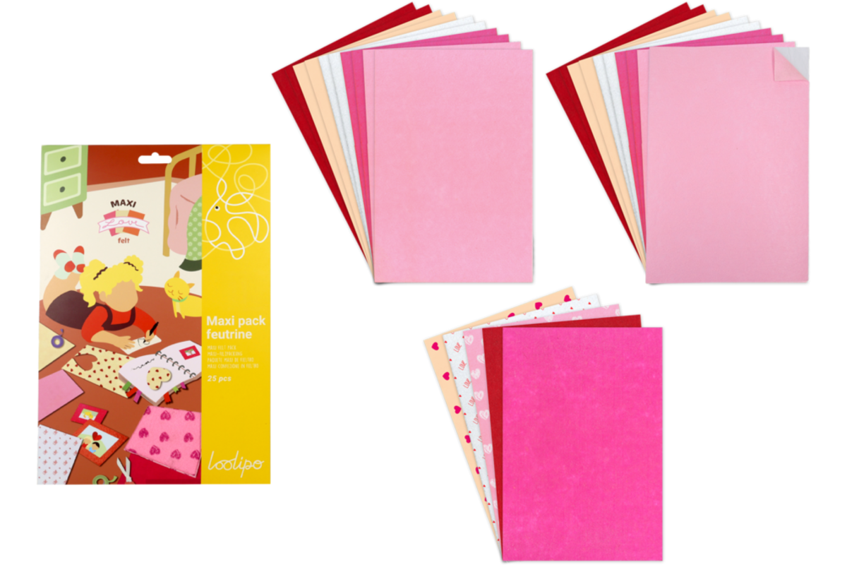 Vilt 20 x 30 cm valentijn assortiment, 25 stuks