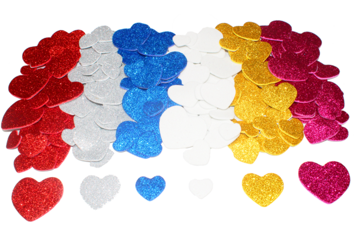 Foamstickers glitter hartjes assorti, 200 stuks