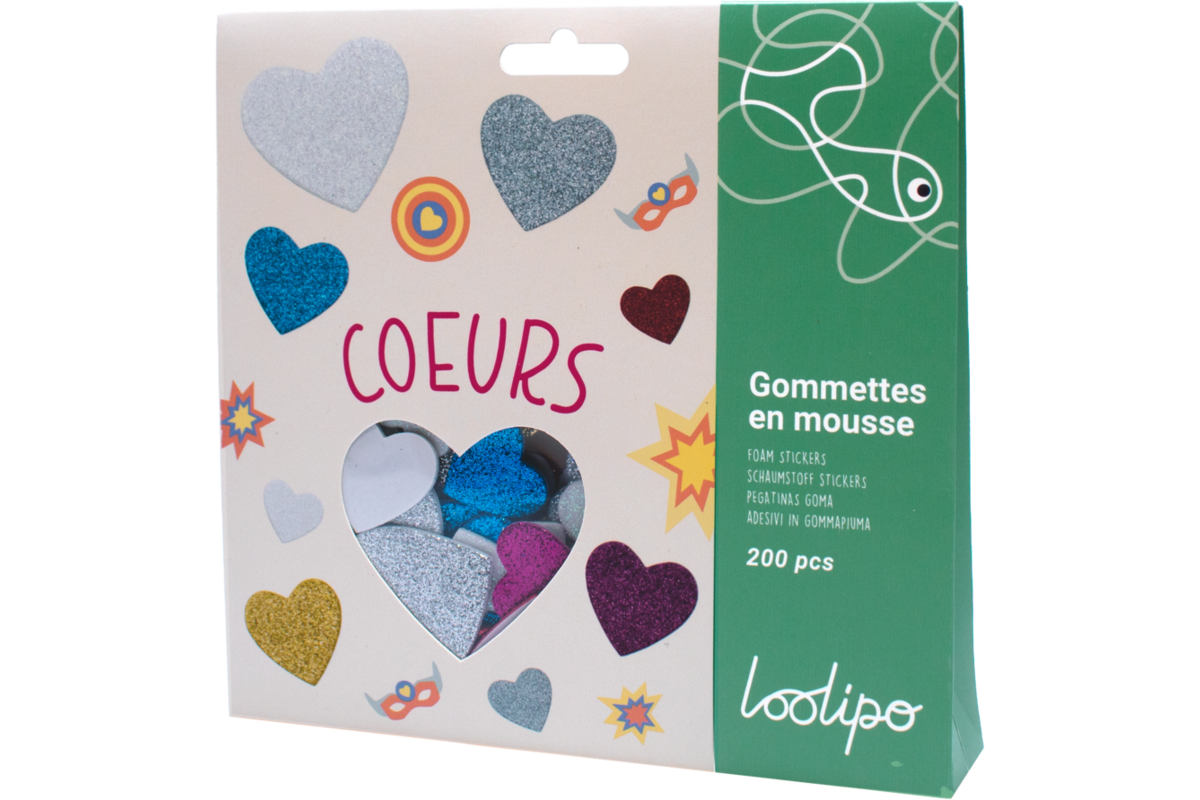Foamstickers glitter hartjes assorti, 200 stuks
