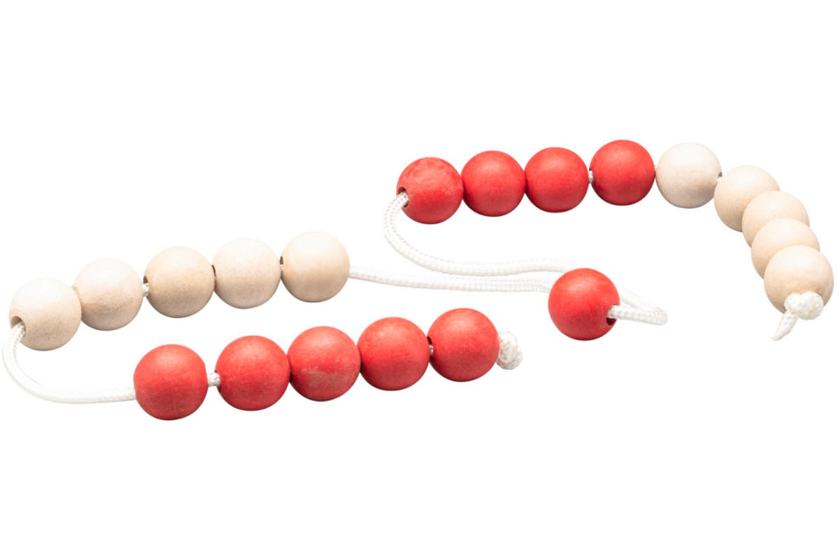 Rolf More - Rekensnoer leerkracht met 20 kralen van RE-Wood, 25mm, rood/wit