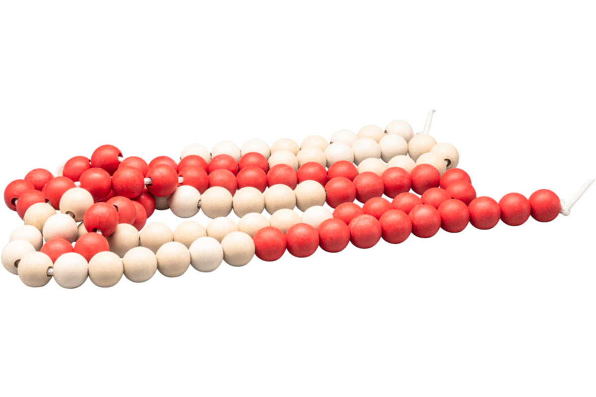 Rolf More - Rekensnoer leerkracht met 100 kralen van RE-Wood, 25mm, rood/wit