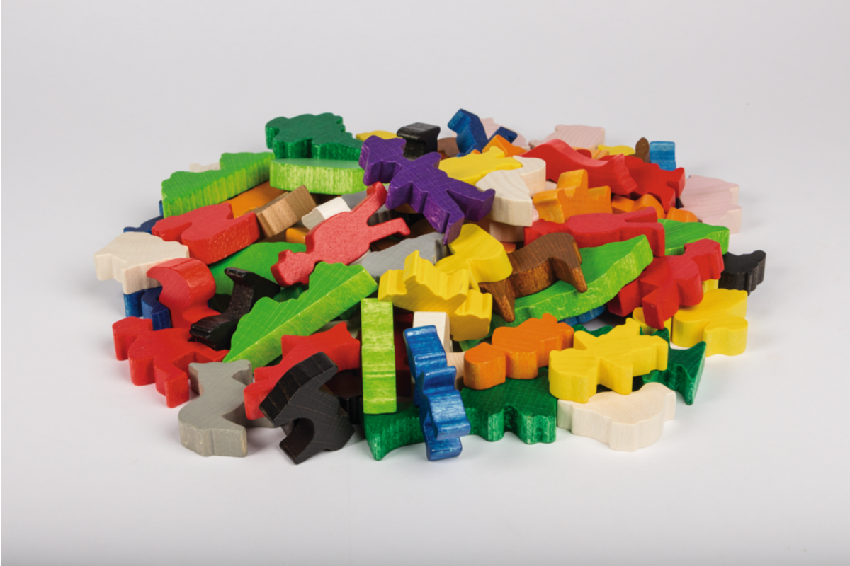 Houten figuren inheemse dieren, set van 84 stuks