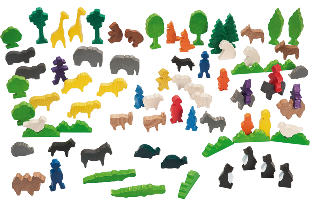Houten figuren dierentuin, set van 76 stuks