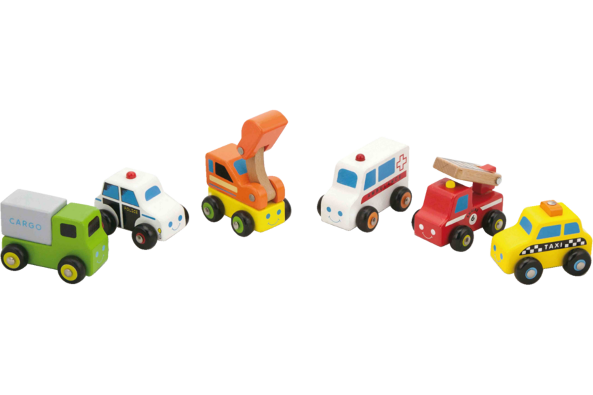 Auto's van hout, set van 6 stuks