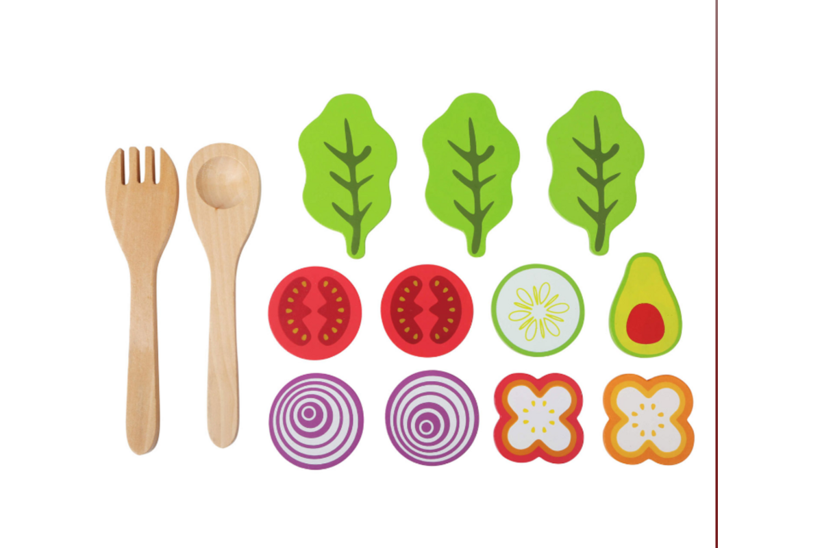 Houten Speeleten Salade Speelset, 15 delig